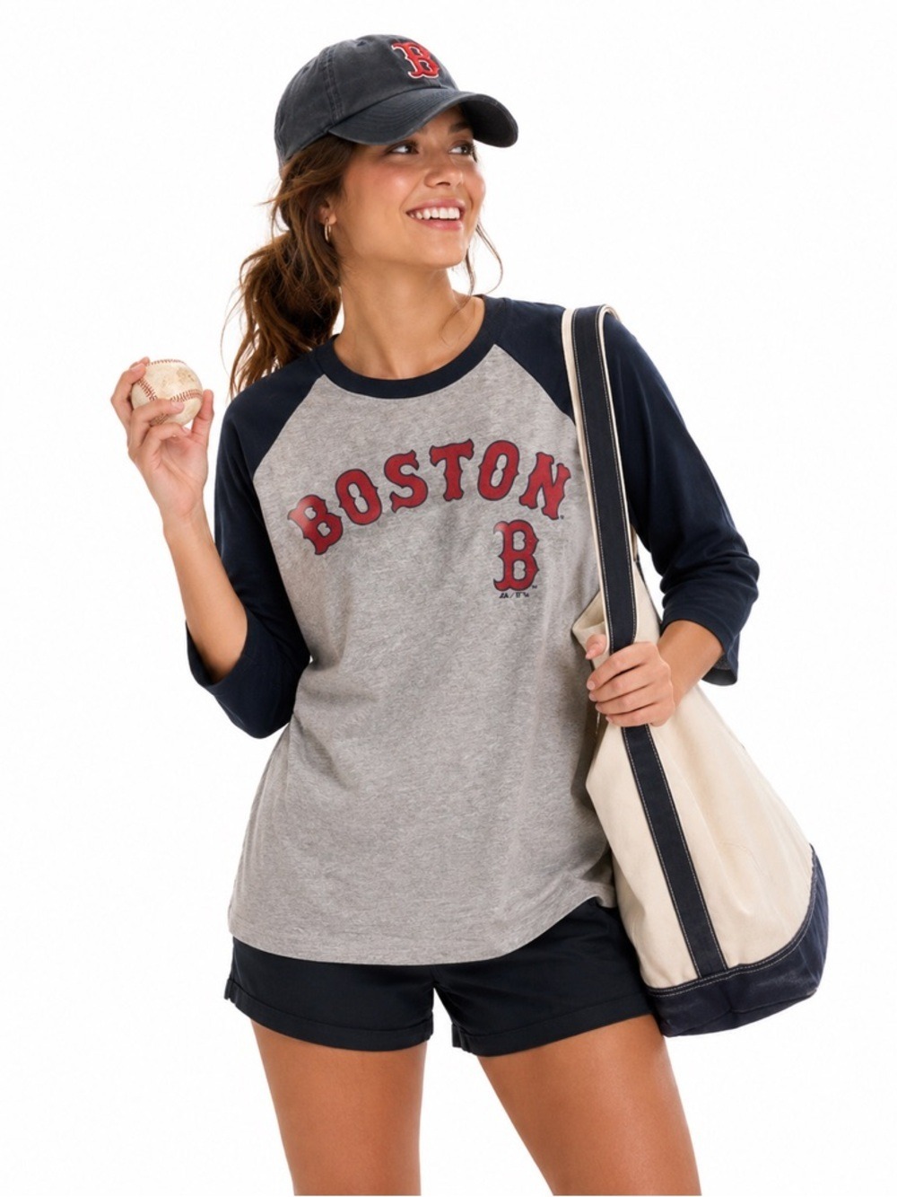 Boston Red Sox Women’s Grey Blue Red 3/4 Sleeve Boston Baseball T-Shirt …